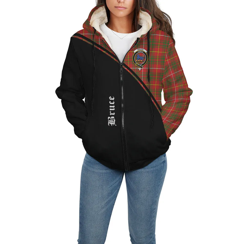 Bruce Modern Tartan Sherpa Hoodie with Family Crest Curve Style