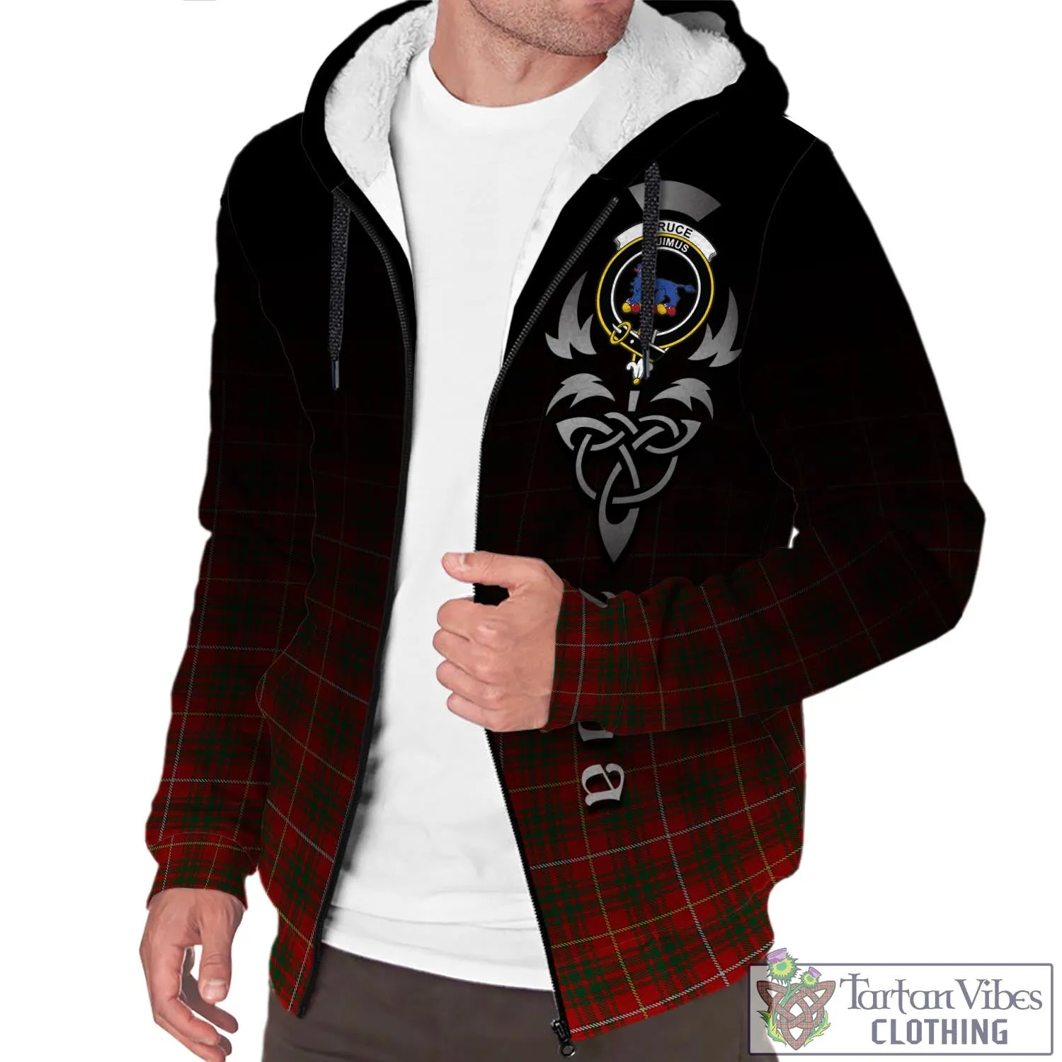 Bruce Tartan Sherpa Hoodie Featuring Alba Gu Brath Family Crest Celtic Inspired