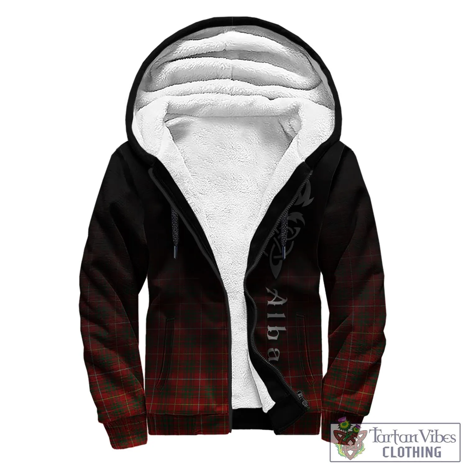 Bruce Tartan Sherpa Hoodie Featuring Alba Gu Brath Family Crest Celtic Inspired