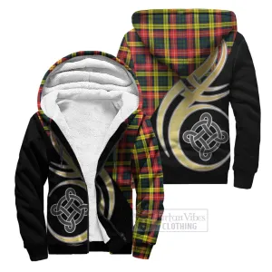 Buchanan Modern Tartan Sherpa Hoodie with Family Crest and Celtic Symbol Style