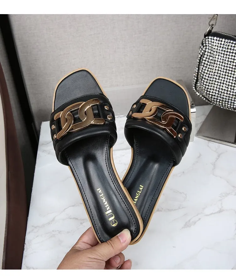 Buckle Decor Flat Sandals