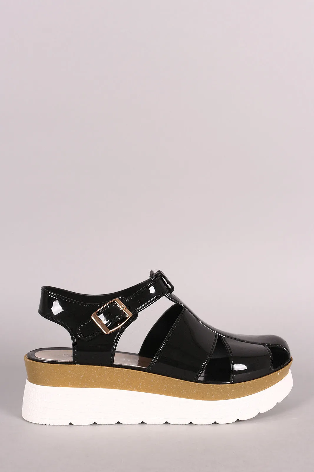 Buckled Fisherman Jelly Flatform Sandal