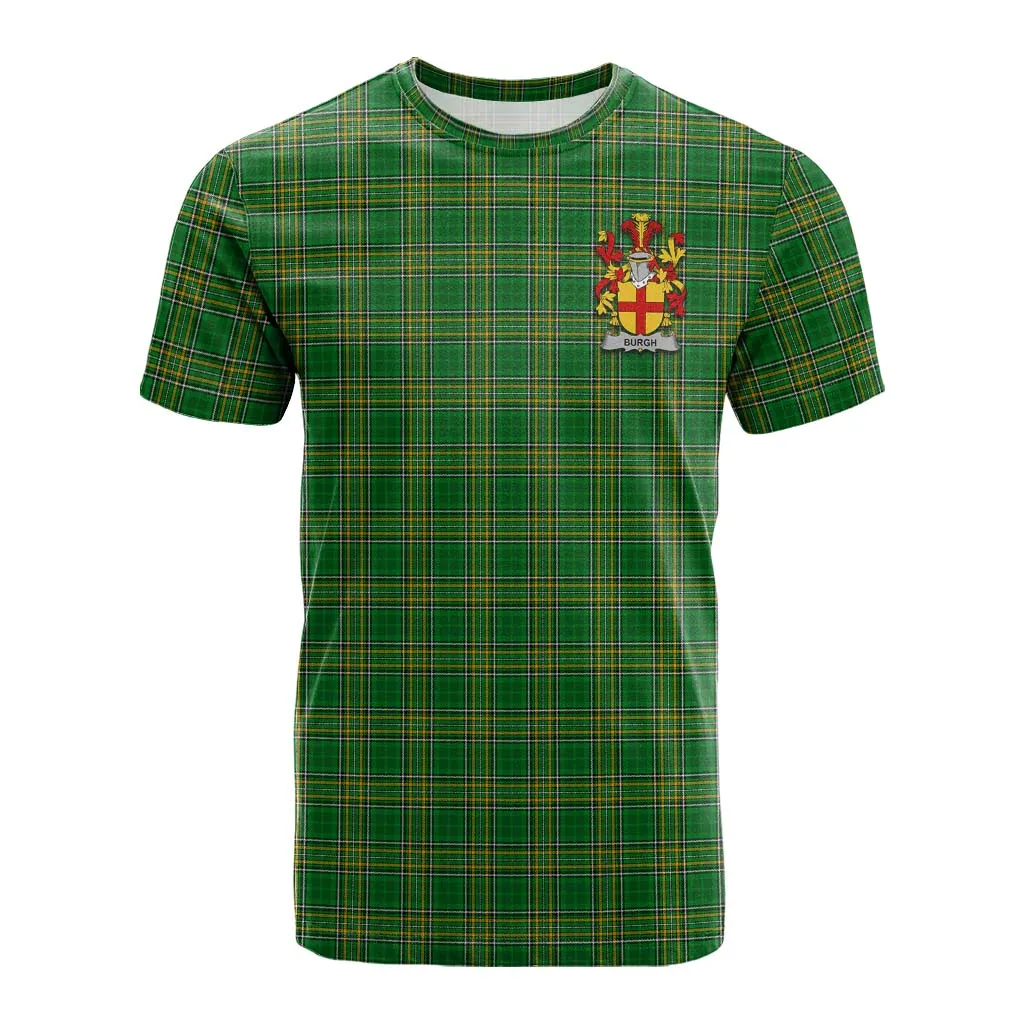 Burgh Irish Clan Tartan Cotton T-shirt with Coat of Arms