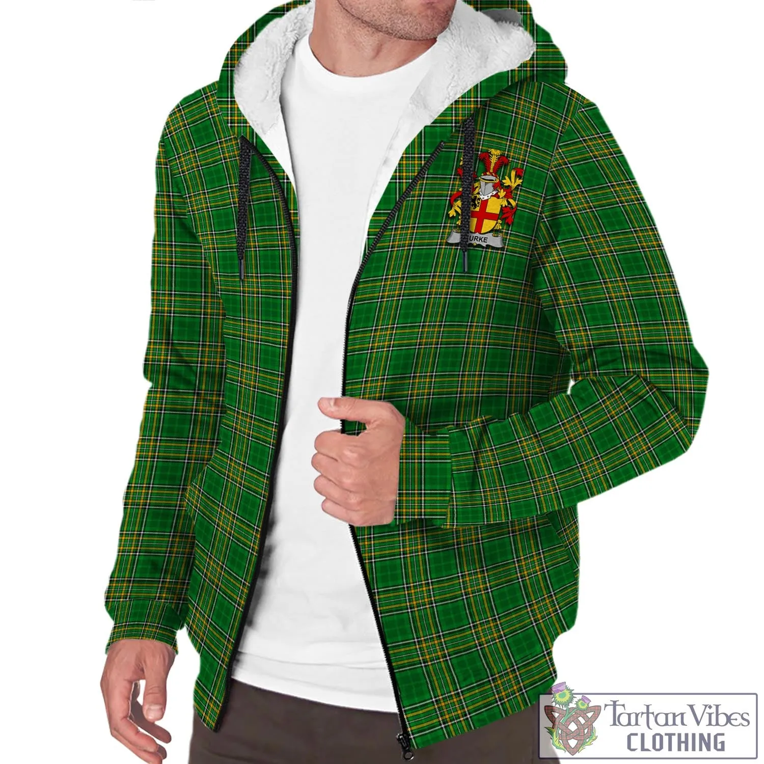 Burke Irish Clan Tartan Sherpa Hoodie with Coat of Arms