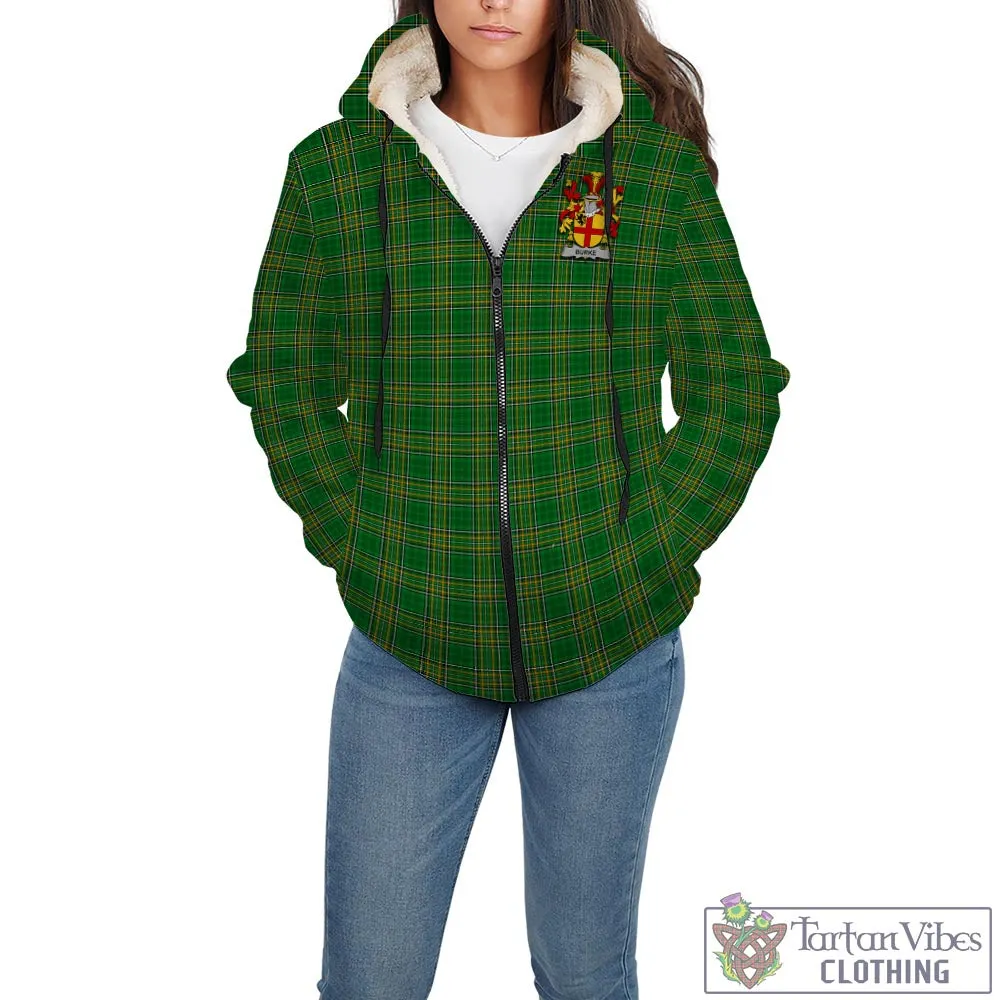 Burke Irish Clan Tartan Sherpa Hoodie with Coat of Arms