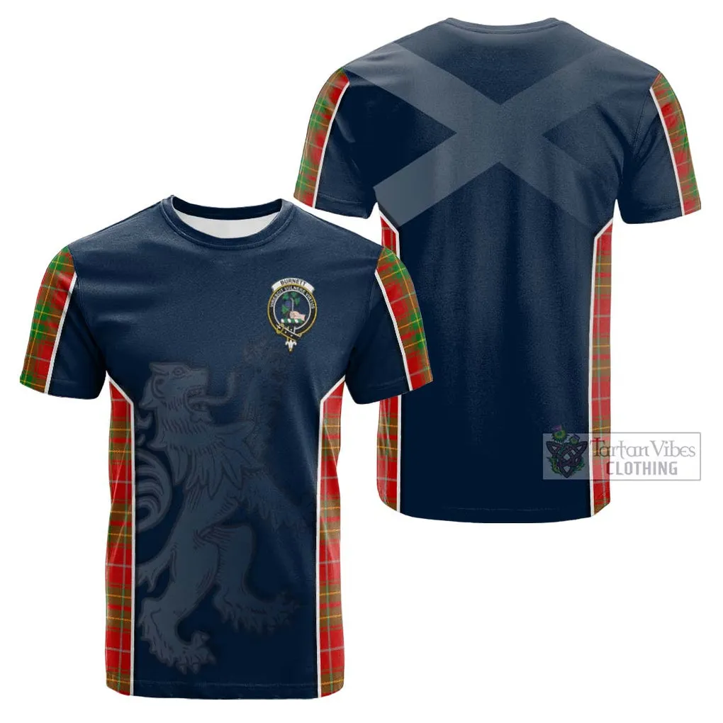 Burnett Tartan Cotton T-shirt with Family Crest and Lion Rampant Vibes Sport Style