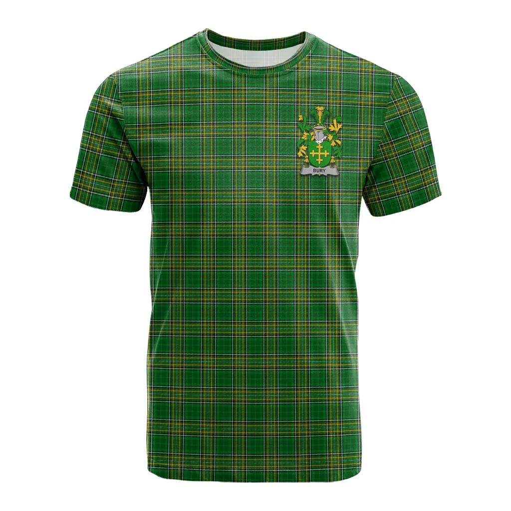 Bury Irish Clan Tartan Cotton T-shirt with Coat of Arms