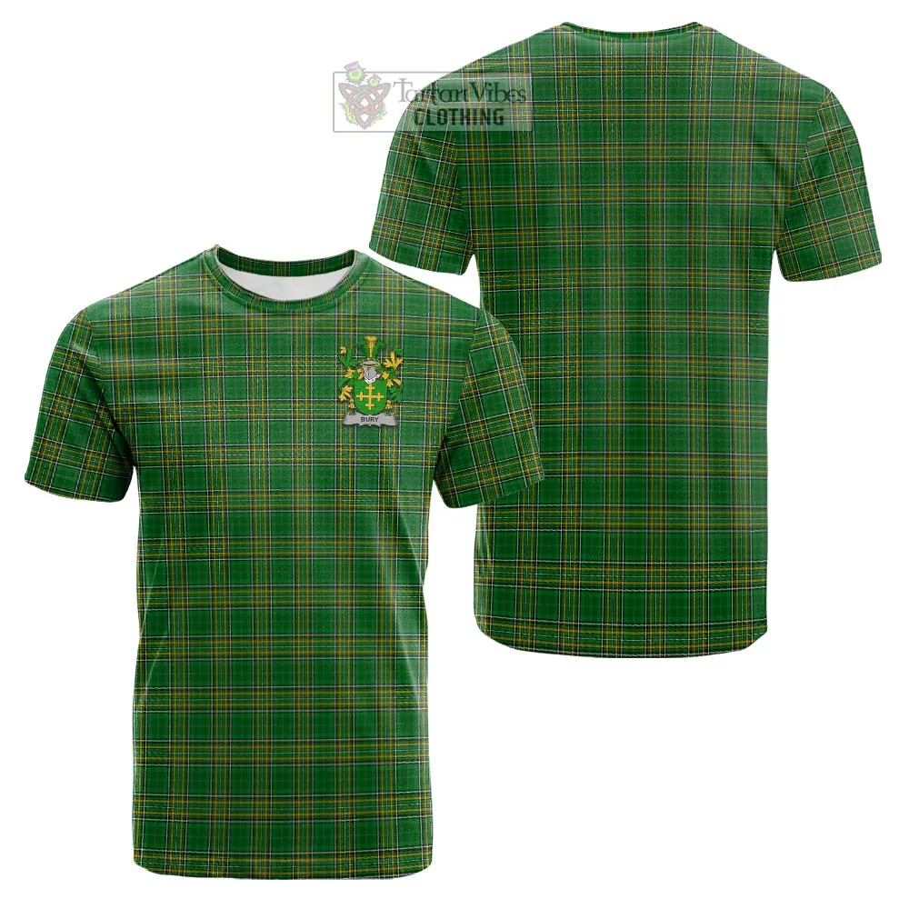 Bury Irish Clan Tartan Cotton T-shirt with Coat of Arms