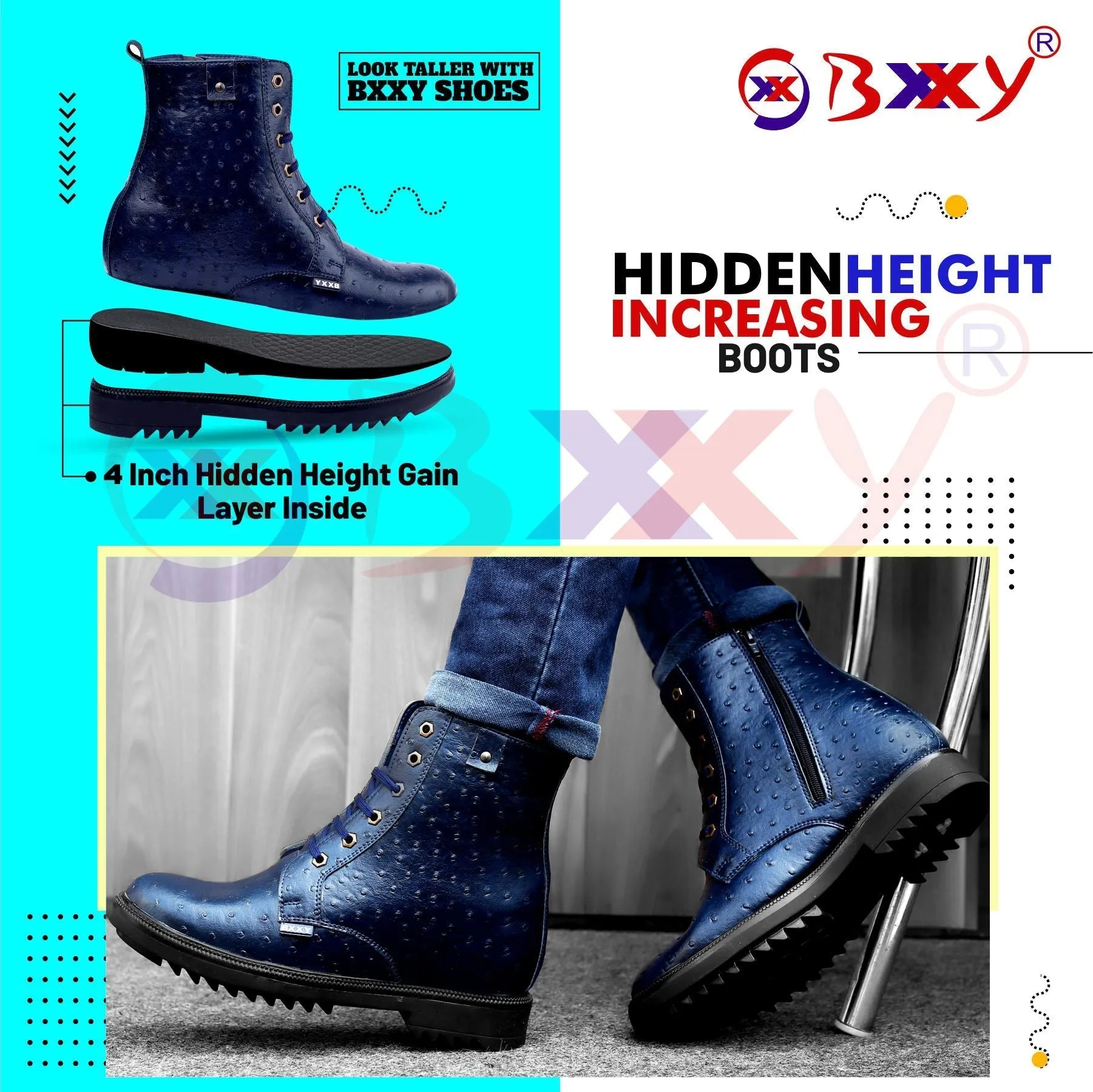 Bxxy's Men's 4 Inch Hidden Height Increasing Casual Textured Boots