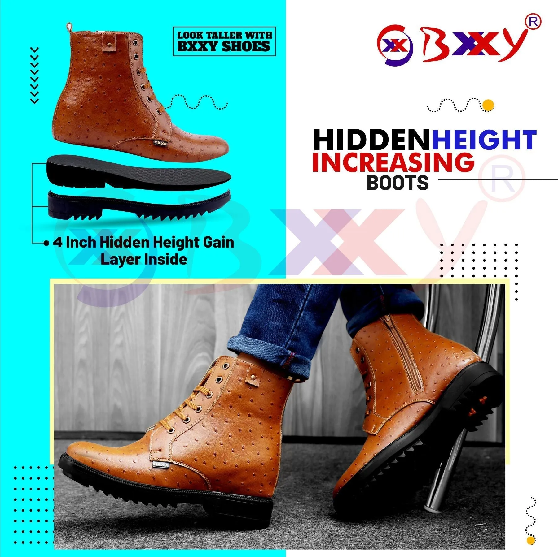 Bxxy's Men's 4 Inch Hidden Height Increasing Casual Textured Boots