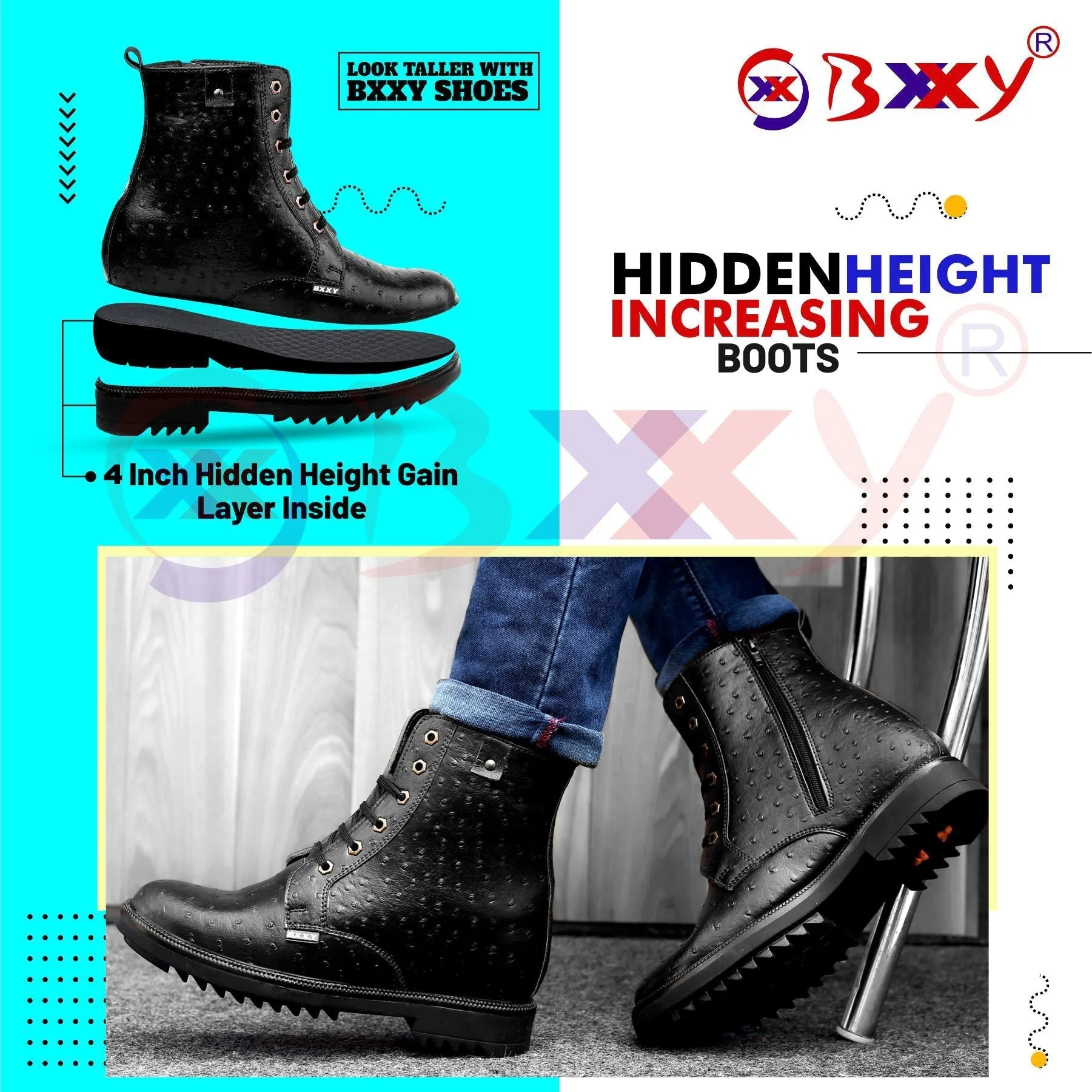 Bxxy's Men's 4 Inch Hidden Height Increasing Casual Textured Boots