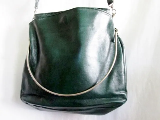 CABRELLI CANADA LEATHER Metal Loop Hoop Handle Purse Shoulder Bag GREEN Satchel