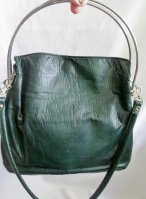 CABRELLI CANADA LEATHER Metal Loop Hoop Handle Purse Shoulder Bag GREEN Satchel