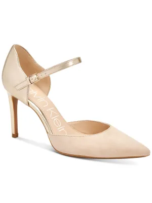 CALVIN KLEIN Womens Beige Gel Pod Insert Cushioned Ankle Strap Roya Pointed Toe Stiletto Buckle Leather Pumps Shoes M