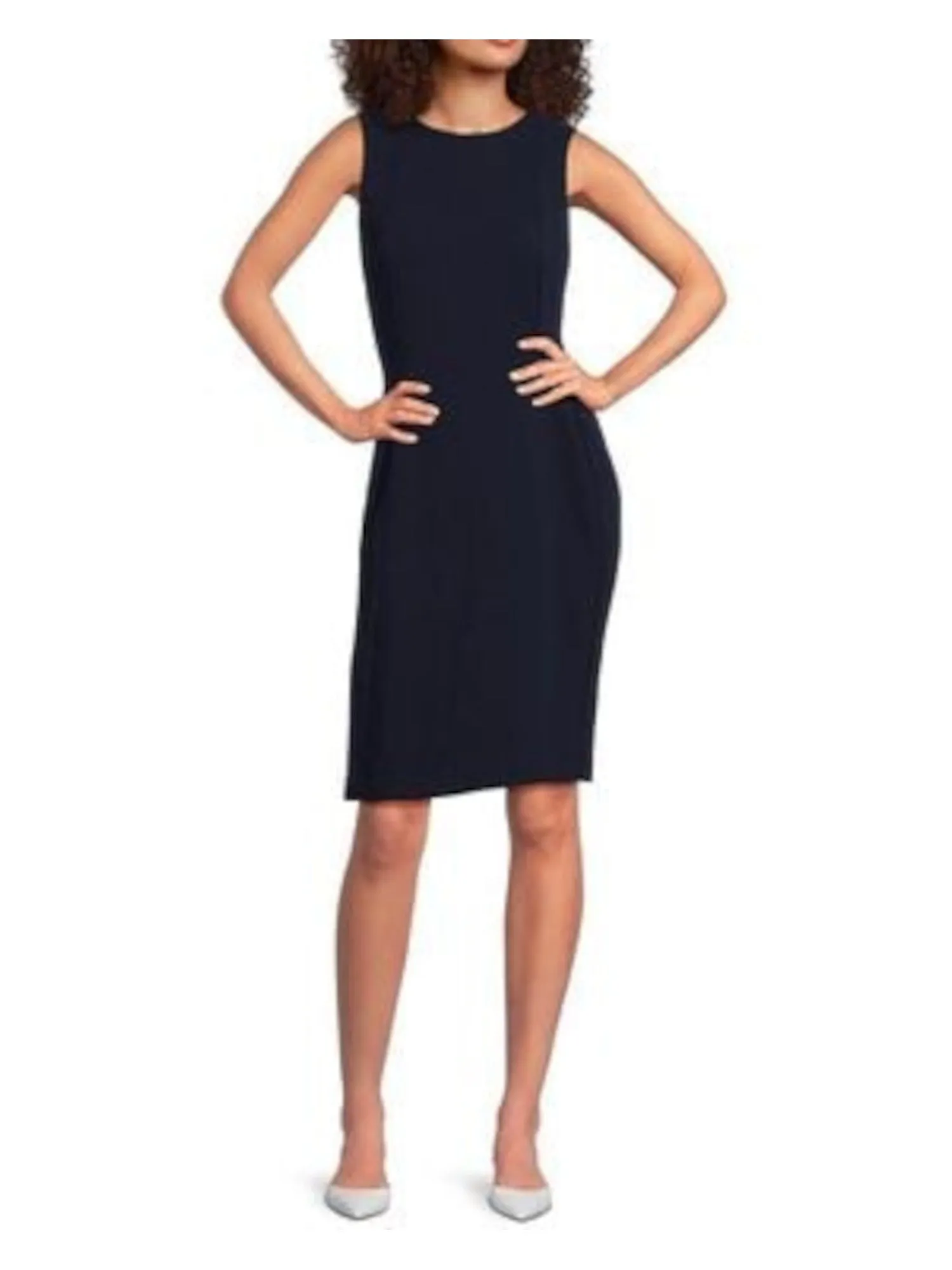 CALVIN KLEIN Womens Navy Zippered Unlined Sleeveless Jewel Neck Above The Knee Wear To Work Sheath Dress