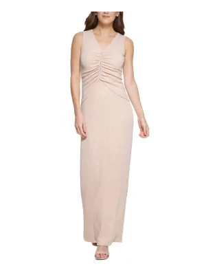 CALVIN KLEIN Womens Pink Embellished Zippered Ruched Lined Slit Sleeveless V Neck Full-Length Formal Gown Dress