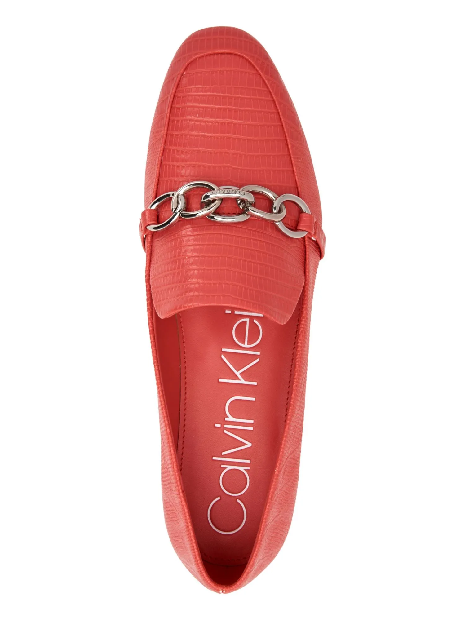 CALVIN KLEIN Womens Red Signature Chain Link Cushioned Logo Banda Round Toe Slip On Loafers Shoes M