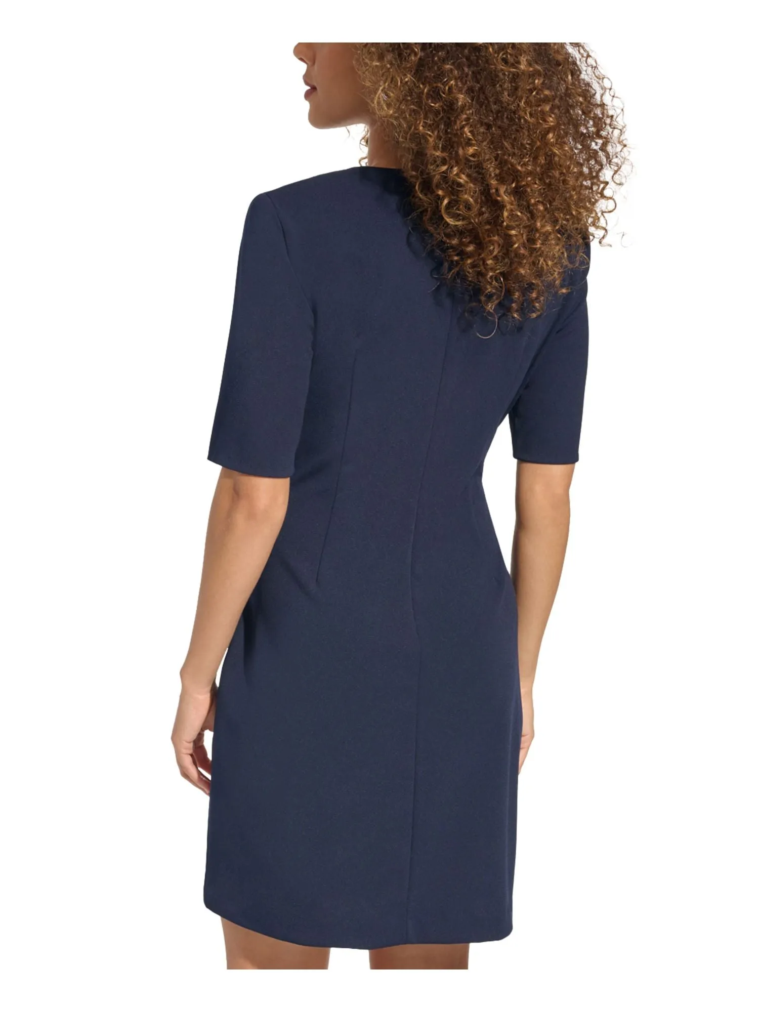 CALVIN KLEIN Womens Twist Front Elbow Sleeve V Neck Above The Knee Wear To Work Sheath Dress