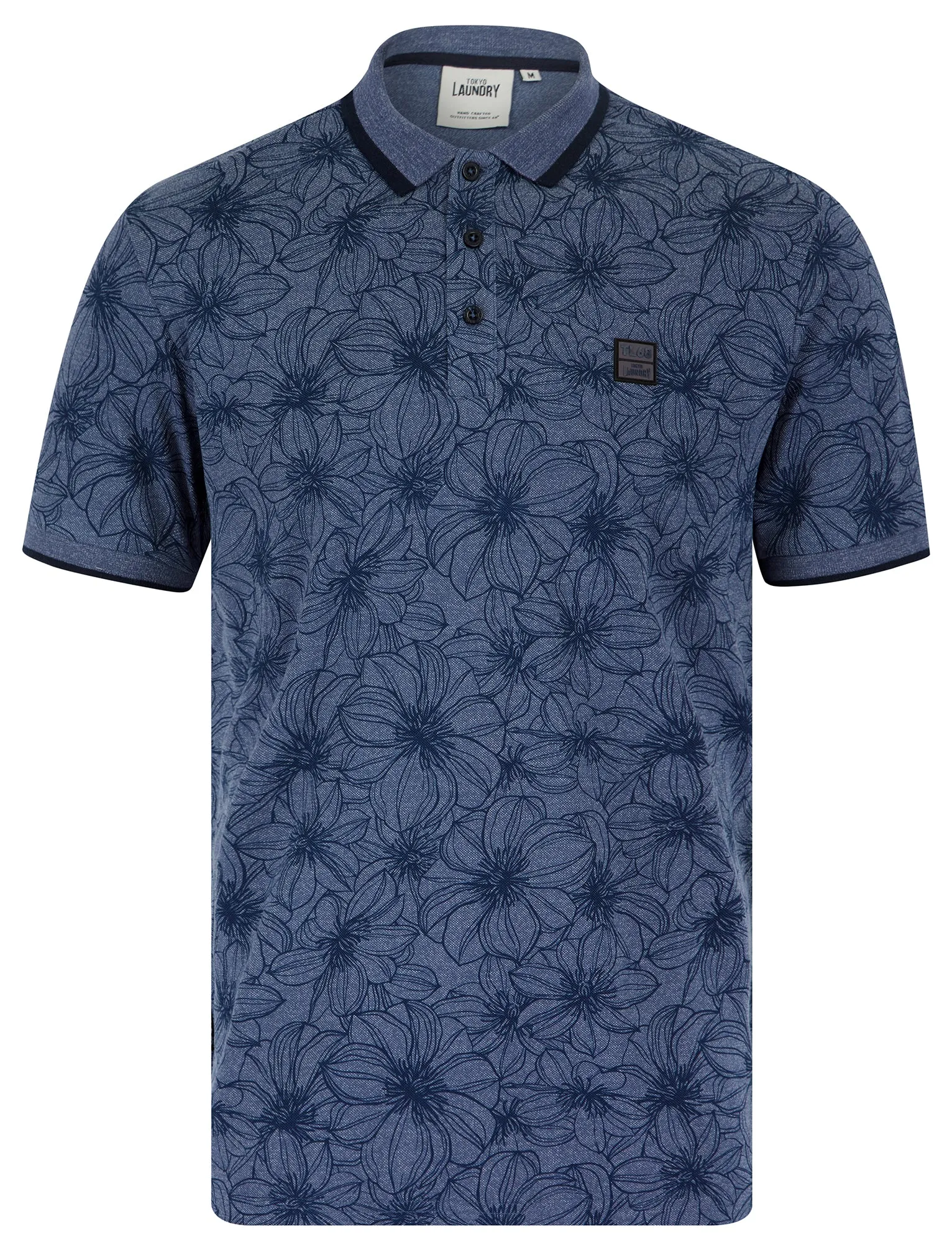 Capulet Cotton Blend Pique Tropical Hawaiian Print Polo Shirt in Blue Horizon - Tokyo Laundry