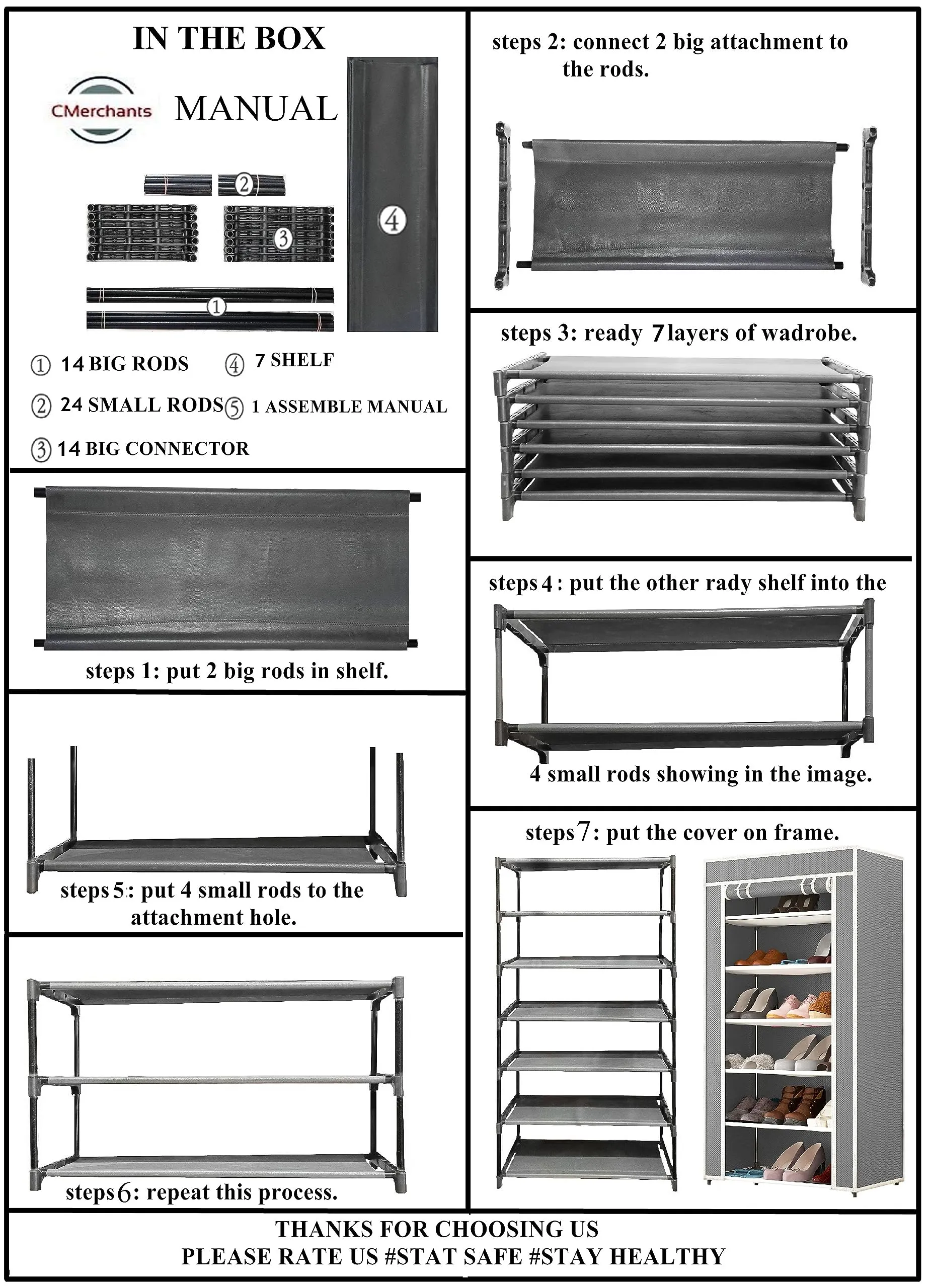 CMerchants Multipurpose Portable Space Saving/Rack Shelf Organizer 6 Layer Shoe Rack Organizer Stand (Grey), Metal, 300 Mm Depth