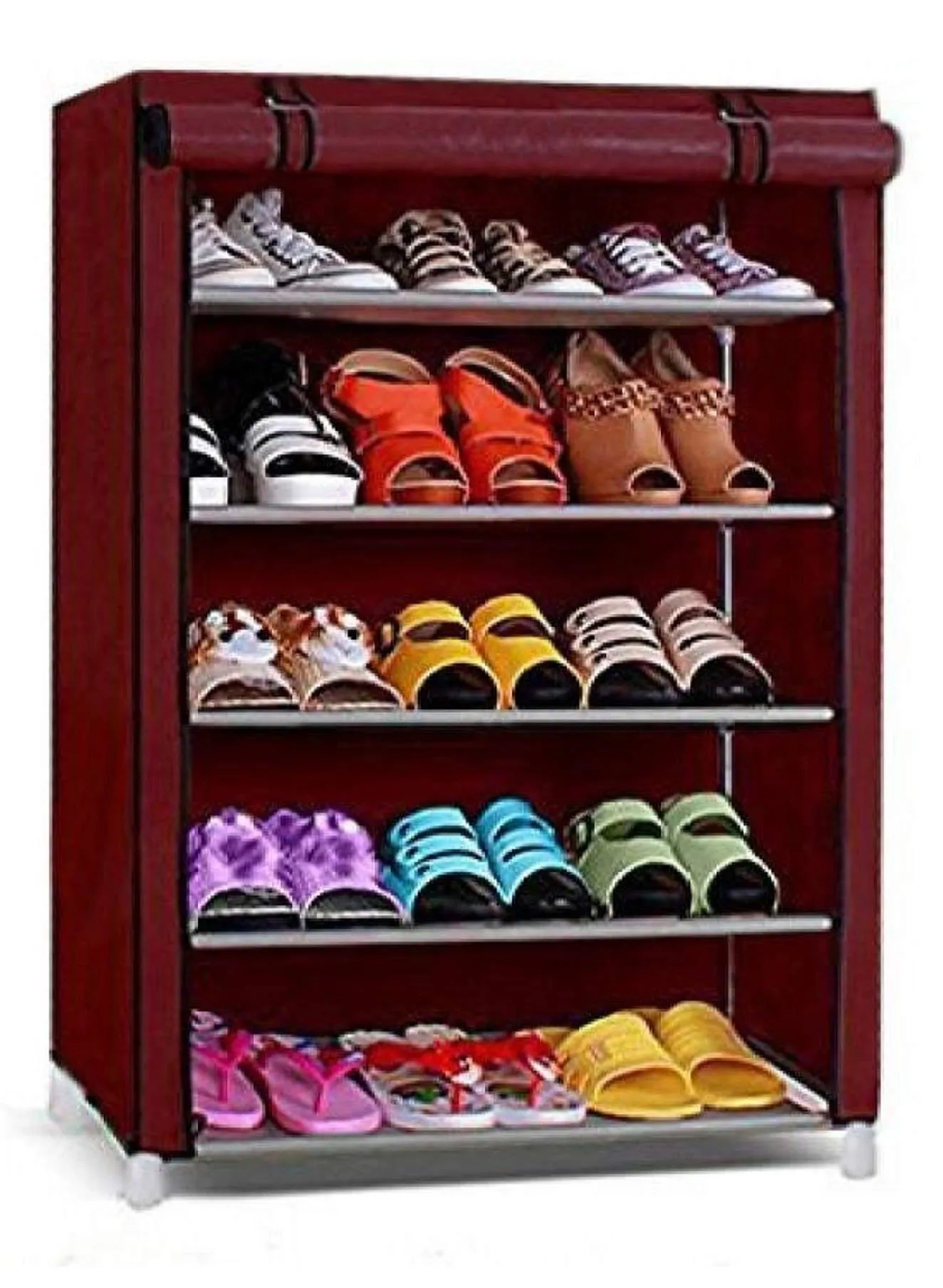 CMerchants Smart Buy Home Utility Portable Space Saving 5 Layer Shoe Rack Organizer Stand Maroon, Metal