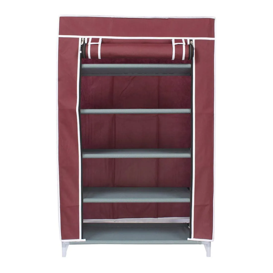 CMerchants Smart Buy Home Utility Portable Space Saving 5 Layer Shoe Rack Organizer Stand Maroon, Metal