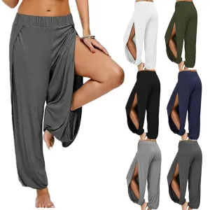 Comfy Wide-Leg Summer Harem Pants with Side Slit for Women