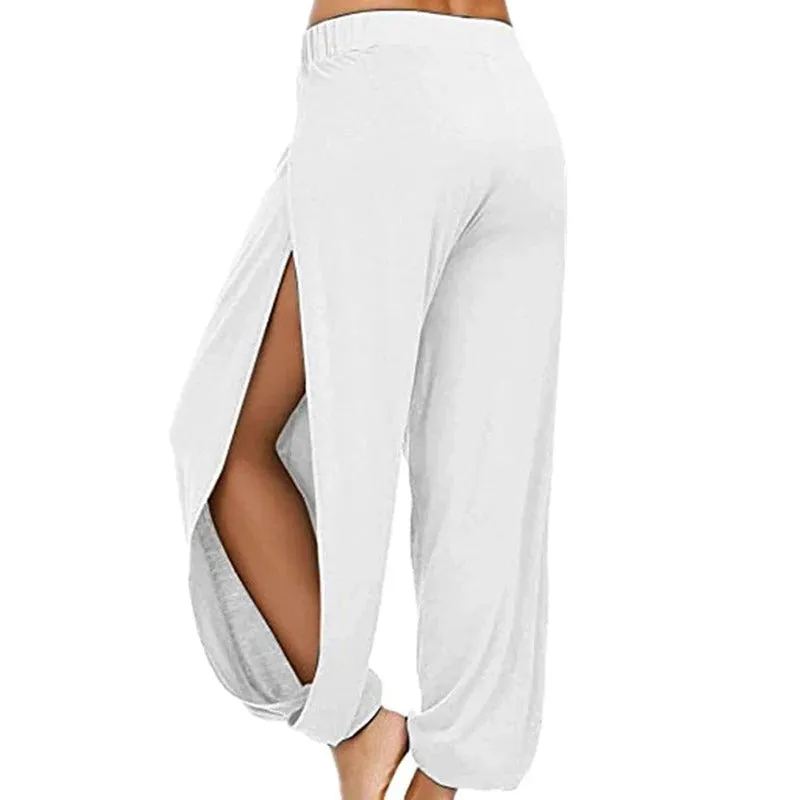 Comfy Wide-Leg Summer Harem Pants with Side Slit for Women