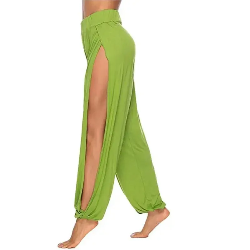 Comfy Wide-Leg Summer Harem Pants with Side Slit for Women