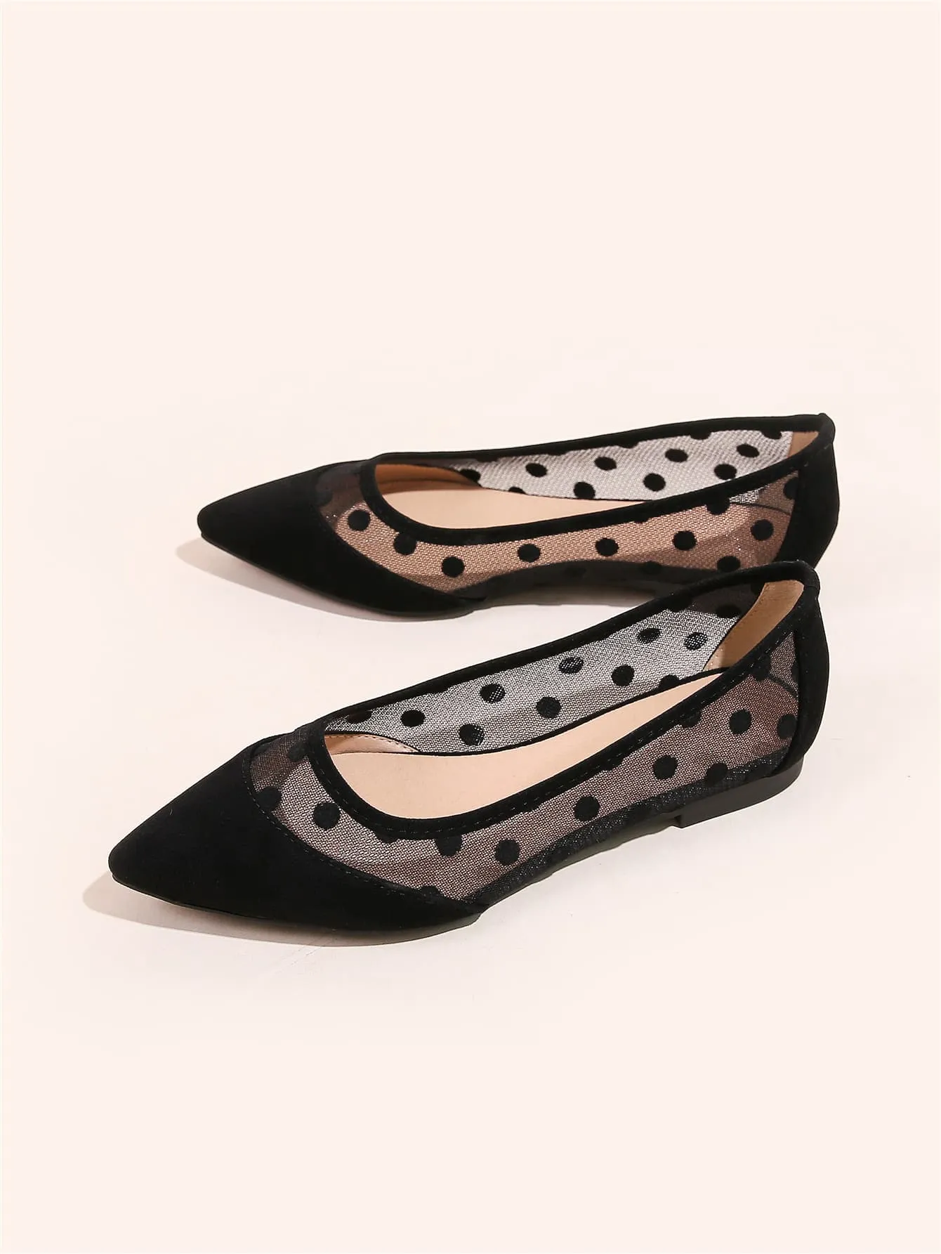 Contrast Mesh Ballet Flats