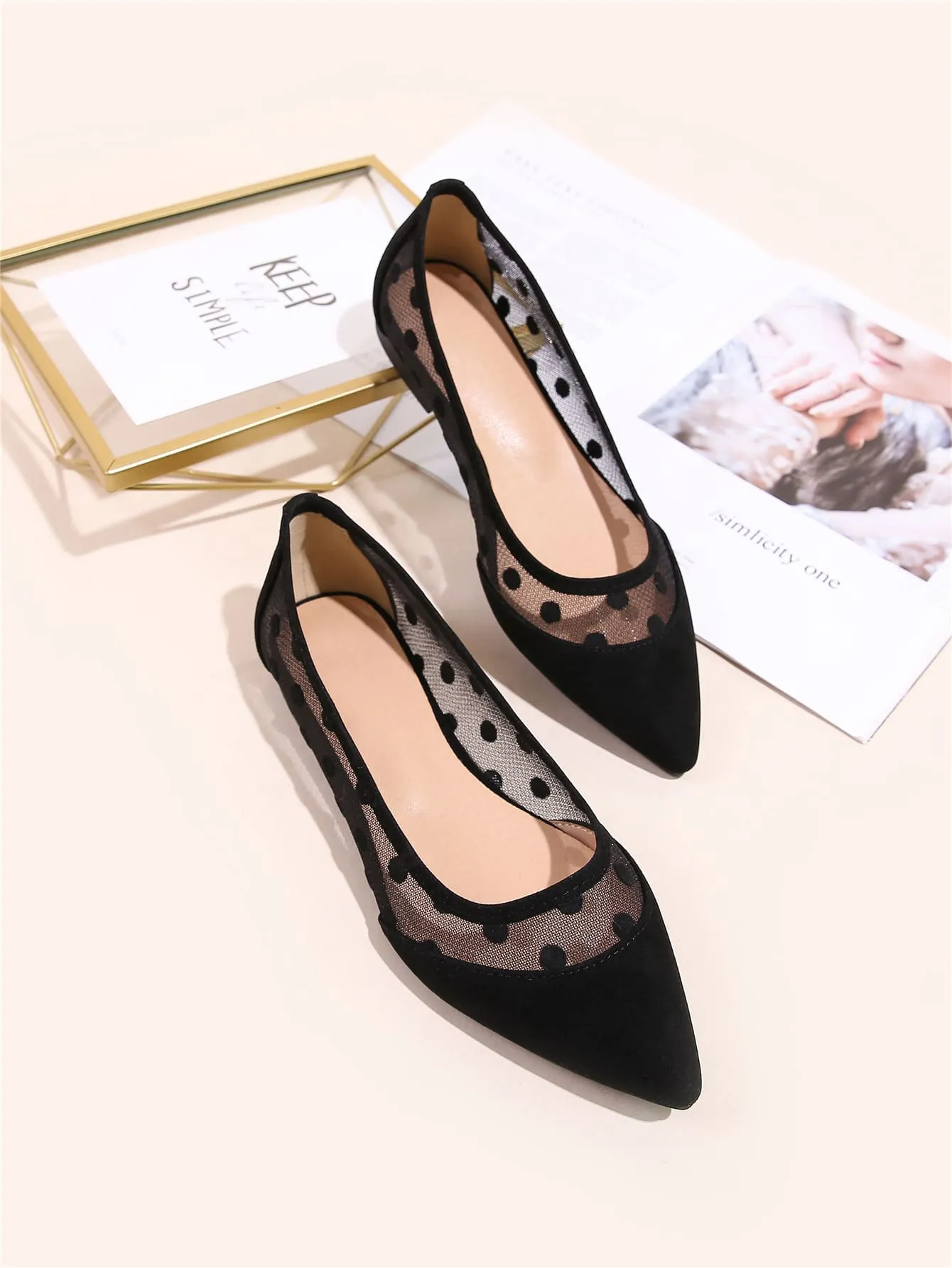 Contrast Mesh Ballet Flats