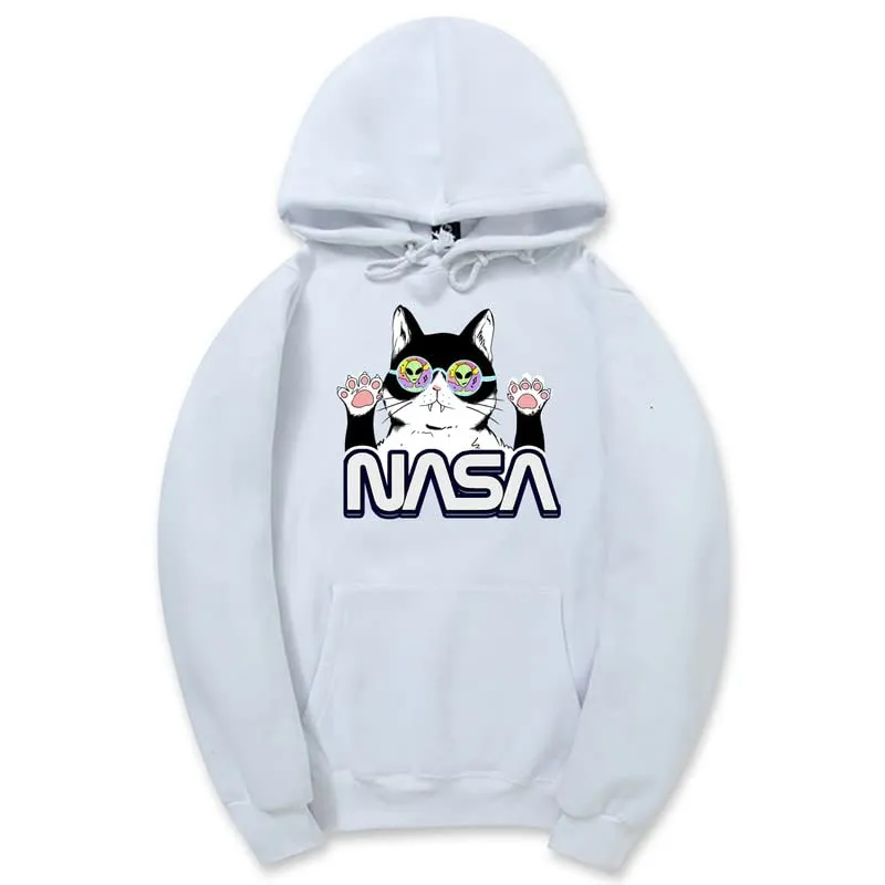 CORIRESHA Cat Lover Cute Hoodie Casual Long Sleeve Drawstring Cozy Teen NASA Sweatshirt