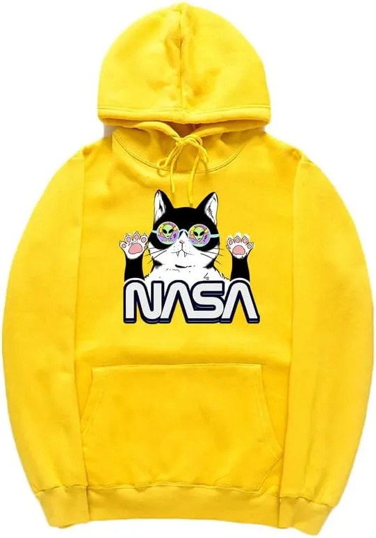 CORIRESHA Cat Lover Cute Hoodie Casual Long Sleeve Drawstring Cozy Teen NASA Sweatshirt