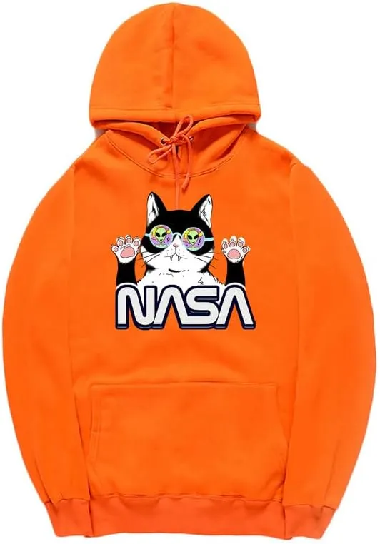 CORIRESHA Cat Lover Cute Hoodie Casual Long Sleeve Drawstring Cozy Teen NASA Sweatshirt