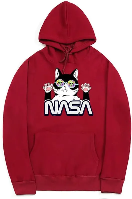 CORIRESHA Cat Lover Cute Hoodie Casual Long Sleeve Drawstring Cozy Teen NASA Sweatshirt