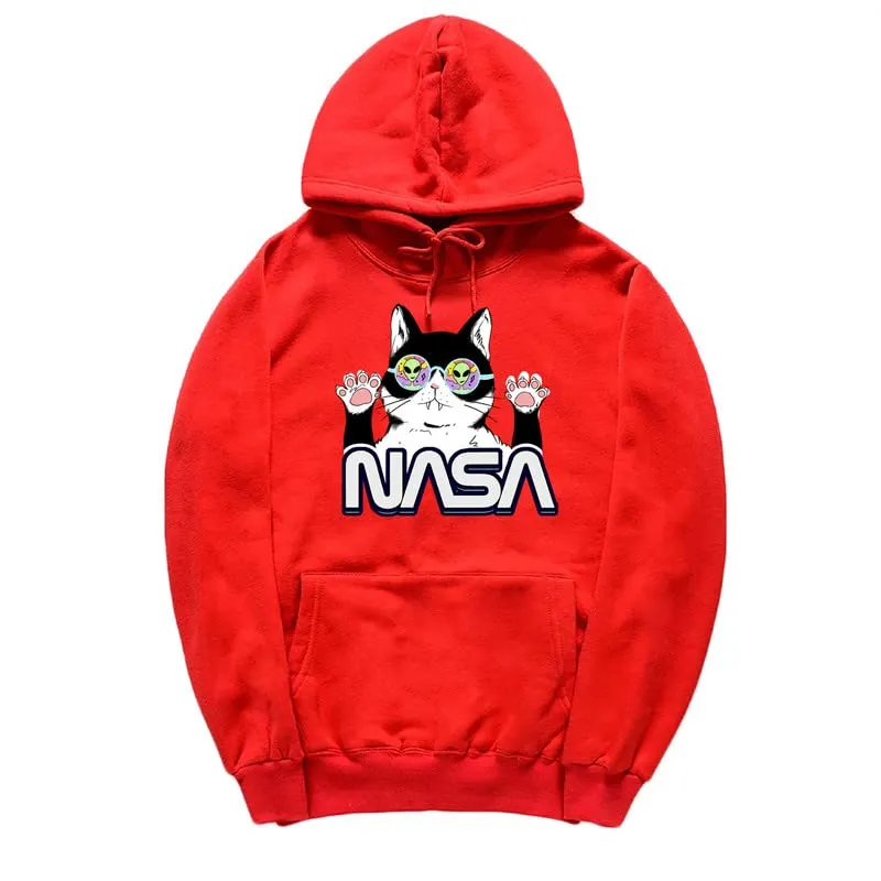 CORIRESHA Cat Lover Cute Hoodie Casual Long Sleeve Drawstring Cozy Teen NASA Sweatshirt