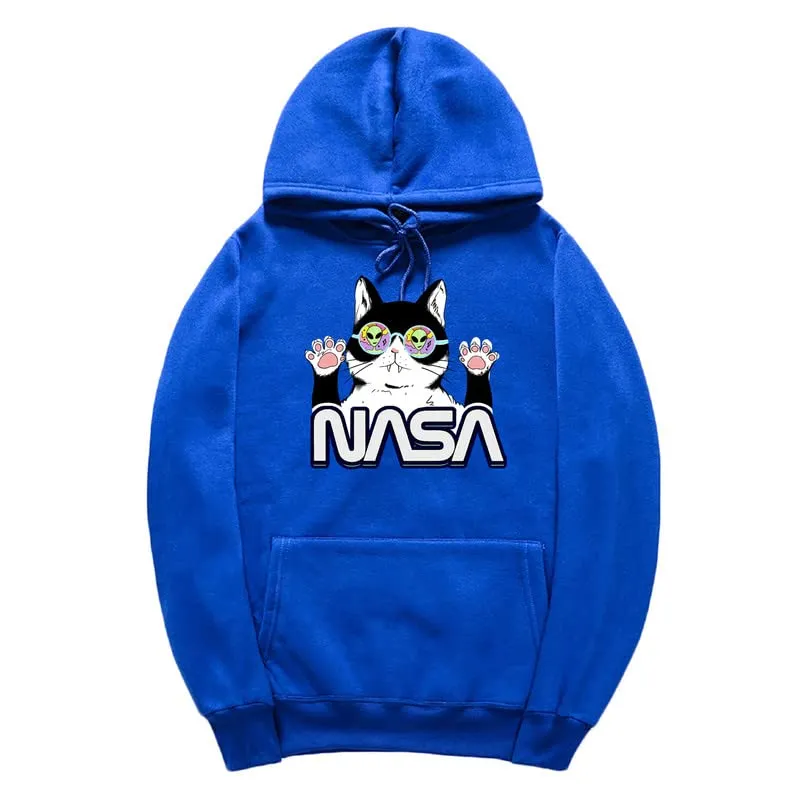 CORIRESHA Cat Lover Cute Hoodie Casual Long Sleeve Drawstring Cozy Teen NASA Sweatshirt