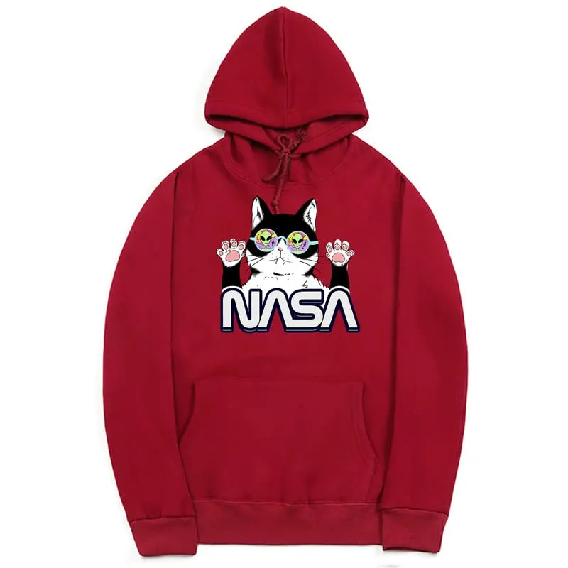 CORIRESHA Cat Lover Cute Hoodie Casual Long Sleeve Drawstring Cozy Teen NASA Sweatshirt