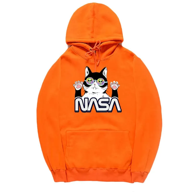 CORIRESHA Cat Lover Cute Hoodie Casual Long Sleeve Drawstring Cozy Teen NASA Sweatshirt