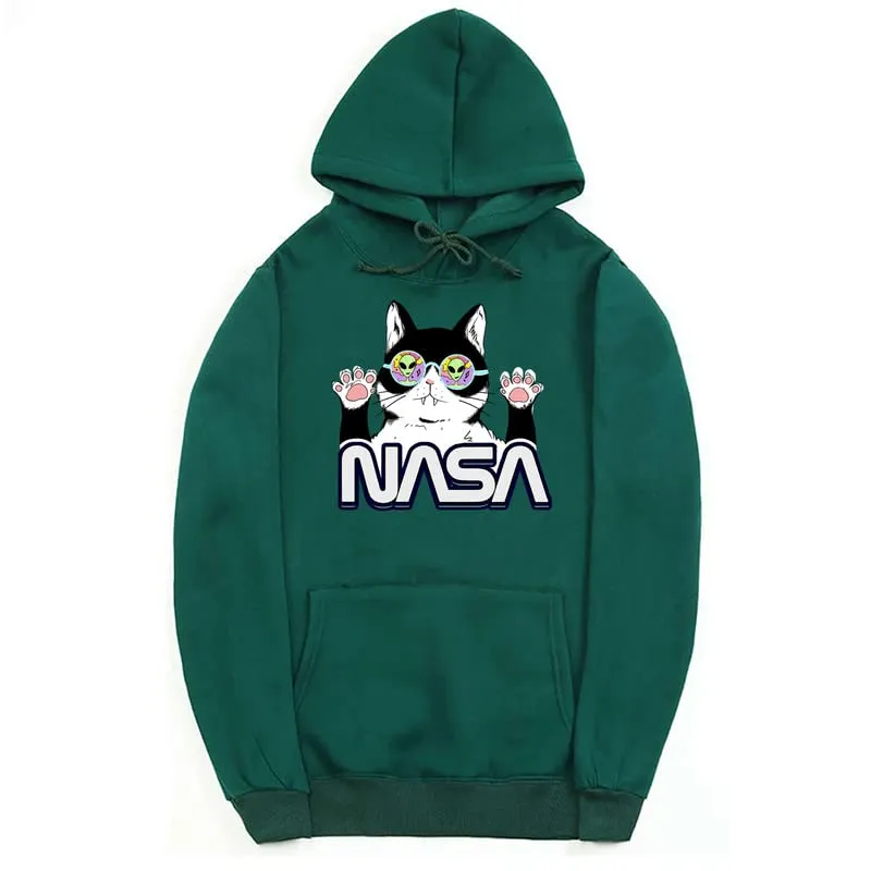 CORIRESHA Cat Lover Cute Hoodie Casual Long Sleeve Drawstring Cozy Teen NASA Sweatshirt