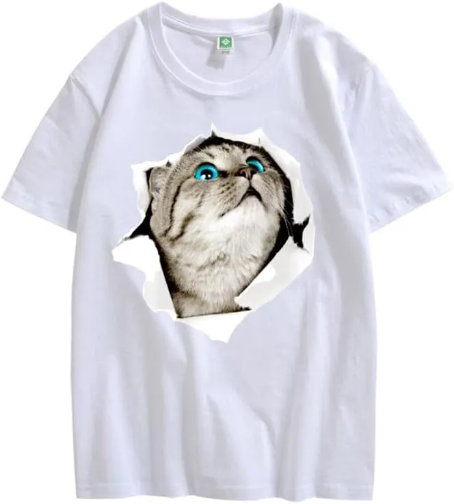 CORIRESHA Cat Lover T-Shirt Crew Neck Short Sleeve Loose Soft Cotton Teen Cute Top