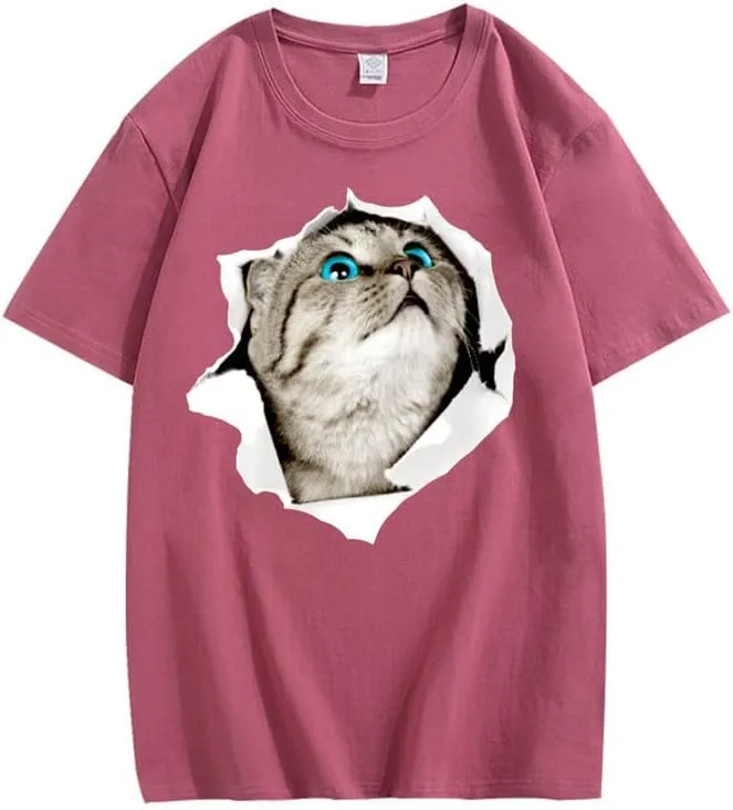 CORIRESHA Cat Lover T-Shirt Crew Neck Short Sleeve Loose Soft Cotton Teen Cute Top