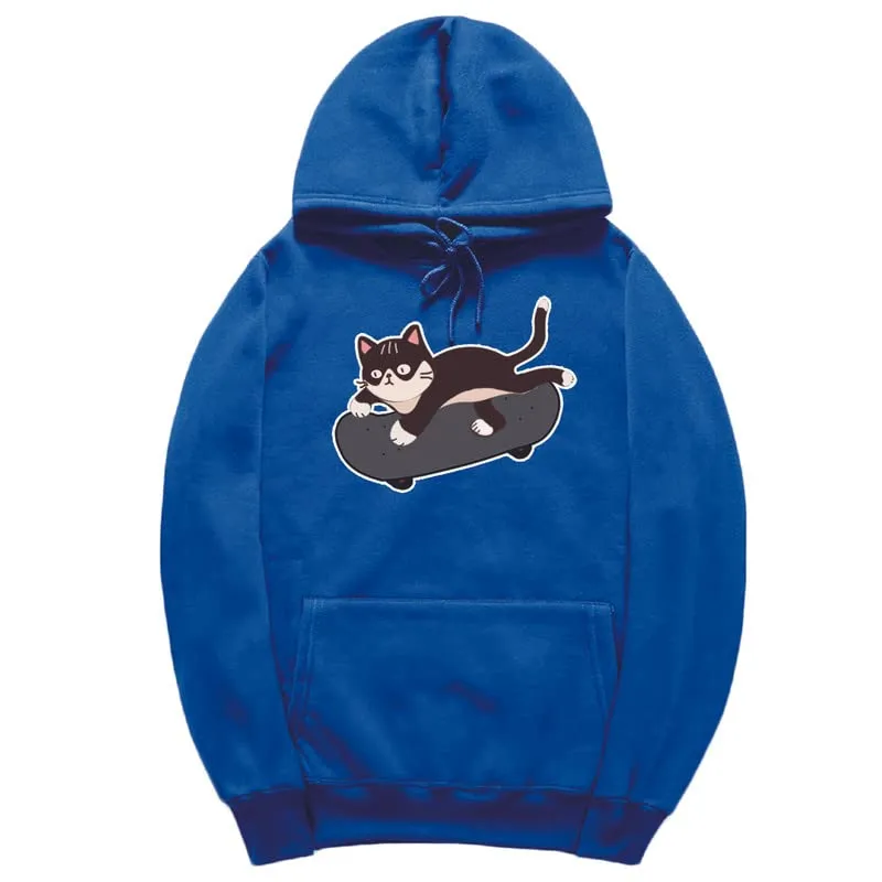 CORIRESHA Cat Lovers Cute Hoodie Skateboard Casual Drawstring Long Sleeve Unisex Sweatshirt