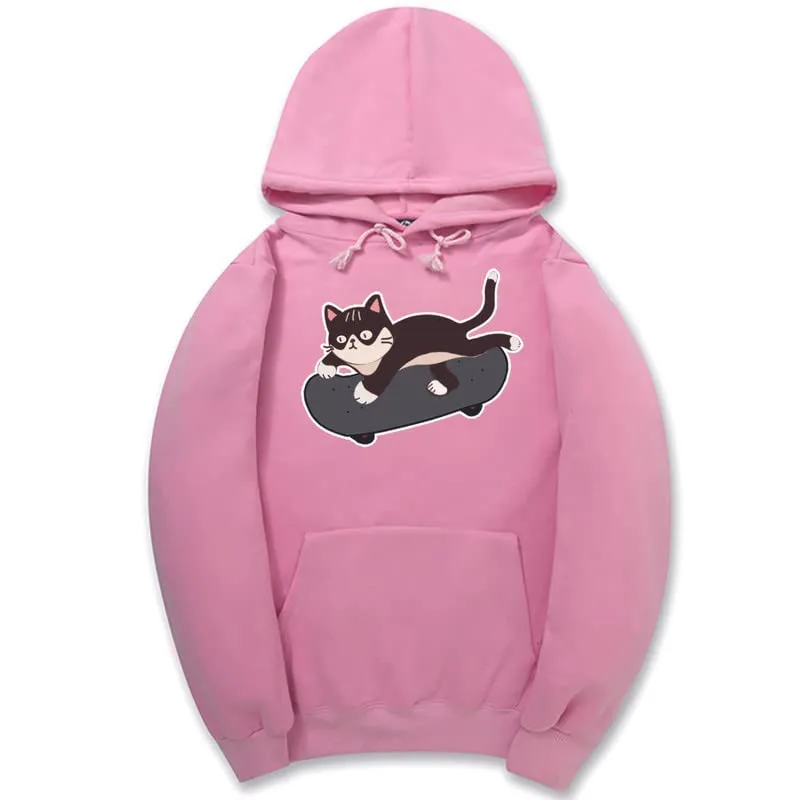 CORIRESHA Cat Lovers Cute Hoodie Skateboard Casual Drawstring Long Sleeve Unisex Sweatshirt