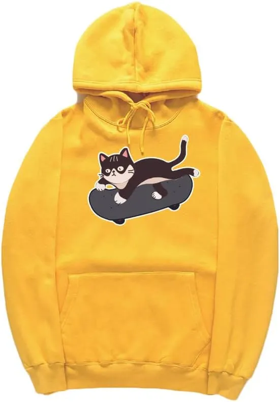 CORIRESHA Cat Lovers Cute Hoodie Skateboard Casual Drawstring Long Sleeve Unisex Sweatshirt