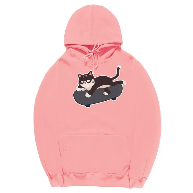 CORIRESHA Cat Lovers Cute Hoodie Skateboard Casual Drawstring Long Sleeve Unisex Sweatshirt