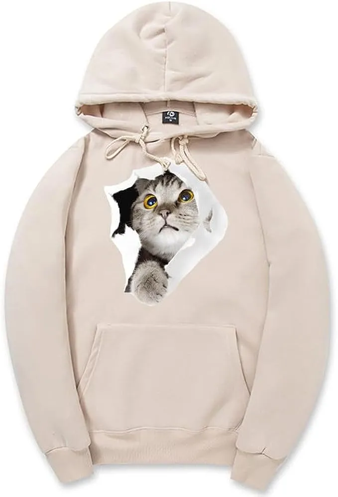 CORIRESHA Cat Lovers Hoodie Casual Long Sleeve Drawstring Teen Cute Sweatshirt Kangaroo Pocket