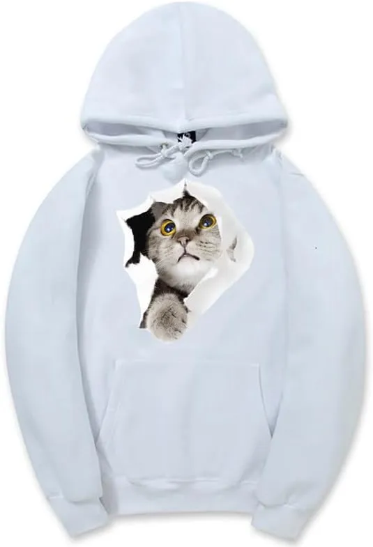 CORIRESHA Cat Lovers Hoodie Casual Long Sleeve Drawstring Teen Cute Sweatshirt Kangaroo Pocket