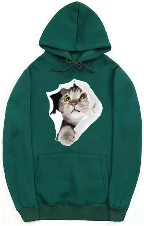 CORIRESHA Cat Lovers Hoodie Casual Long Sleeve Drawstring Teen Cute Sweatshirt Kangaroo Pocket