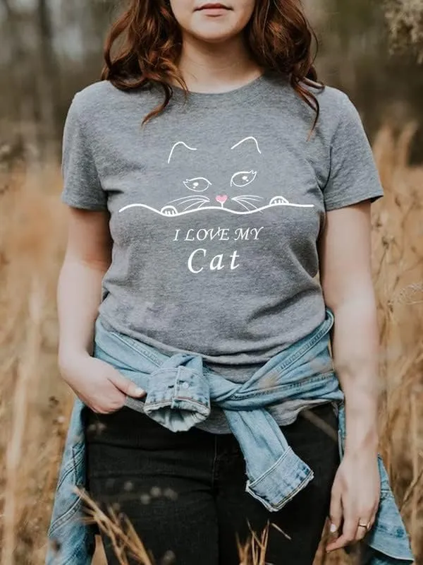 CORIRESHA Cat Lovers T-Shirt Short Sleeve Round Neck Casual Soft Cute Top